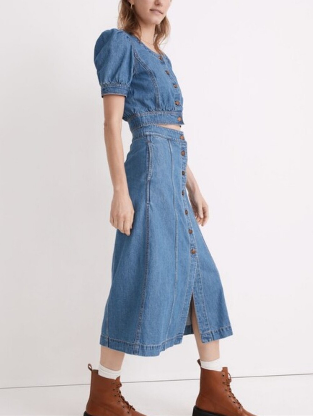 Madewell Denim A-Line Button Front Midi Skirt